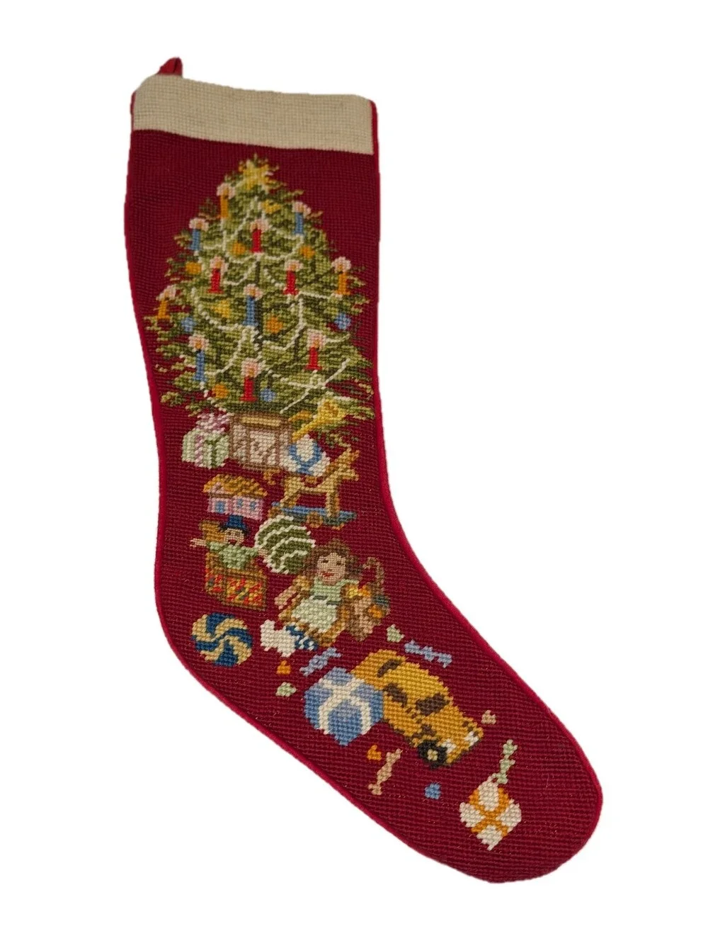 Vintage Sferra Handmade Needlepoint Christmas Stocking - Tree And Presents
